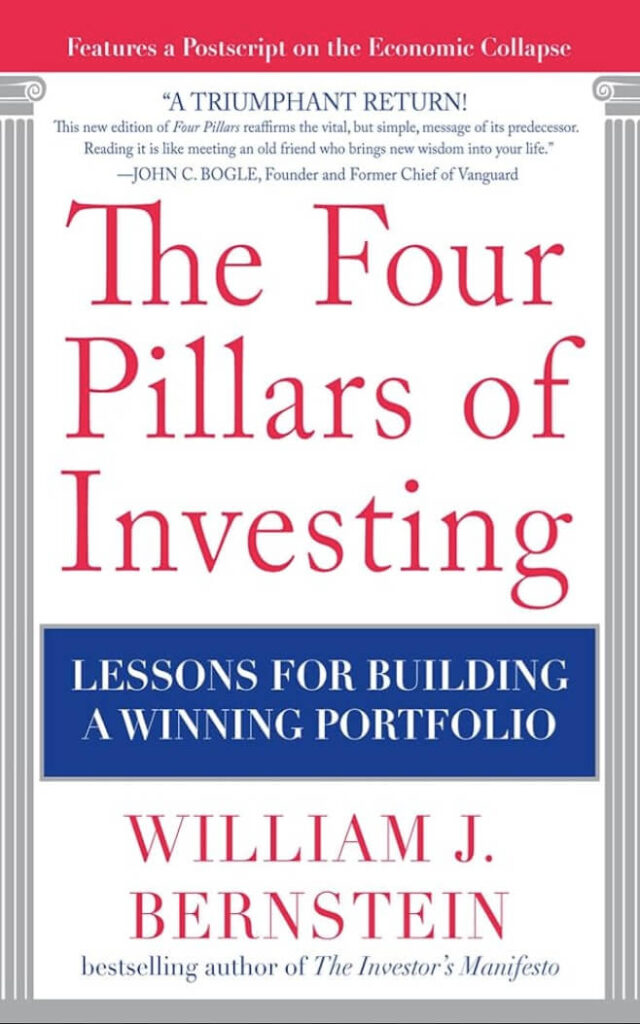 Cover of The Four Pillars of Investing by William J. Bernstein with financial chart elements